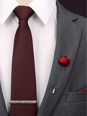 四件套酒红领带男士正装商务休闲韩版结婚新郎懒人领结方巾领带夹