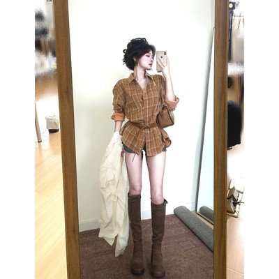 美拉德高级感格纹POLO领衬衫