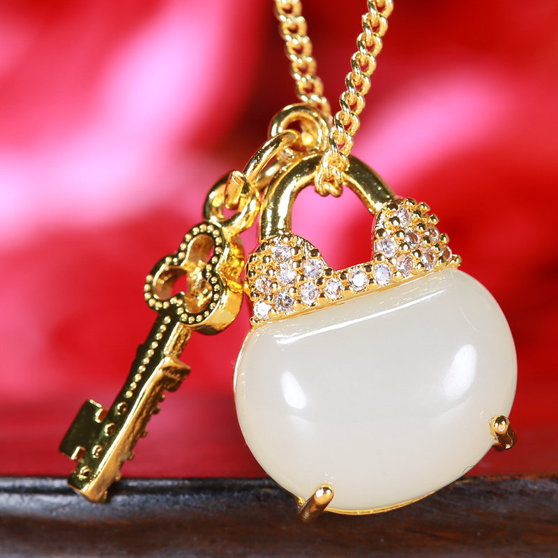 简约设计吊坠18k镀金镶嵌金镶玉羊脂玉白玉钱包小巧精致送妈妈