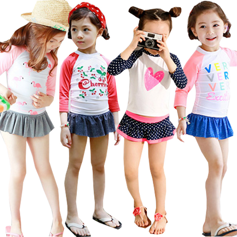 Children's swimsuit split skirt girl long sleeve sun protection cute princess student girl Korean quick-dry baby swimsuit