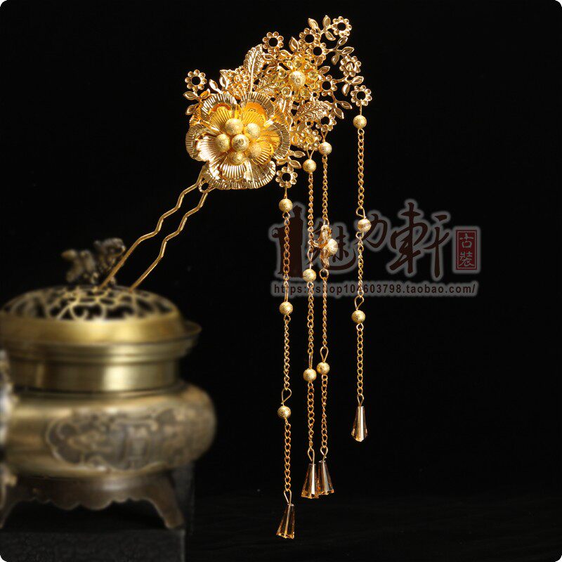 金色步摇手工发钗古装造型贵妃皇后盘发簪子发钗古装汉服头饰新款