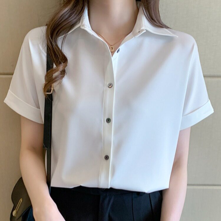 【送运费险】白色缎面短袖衬衫