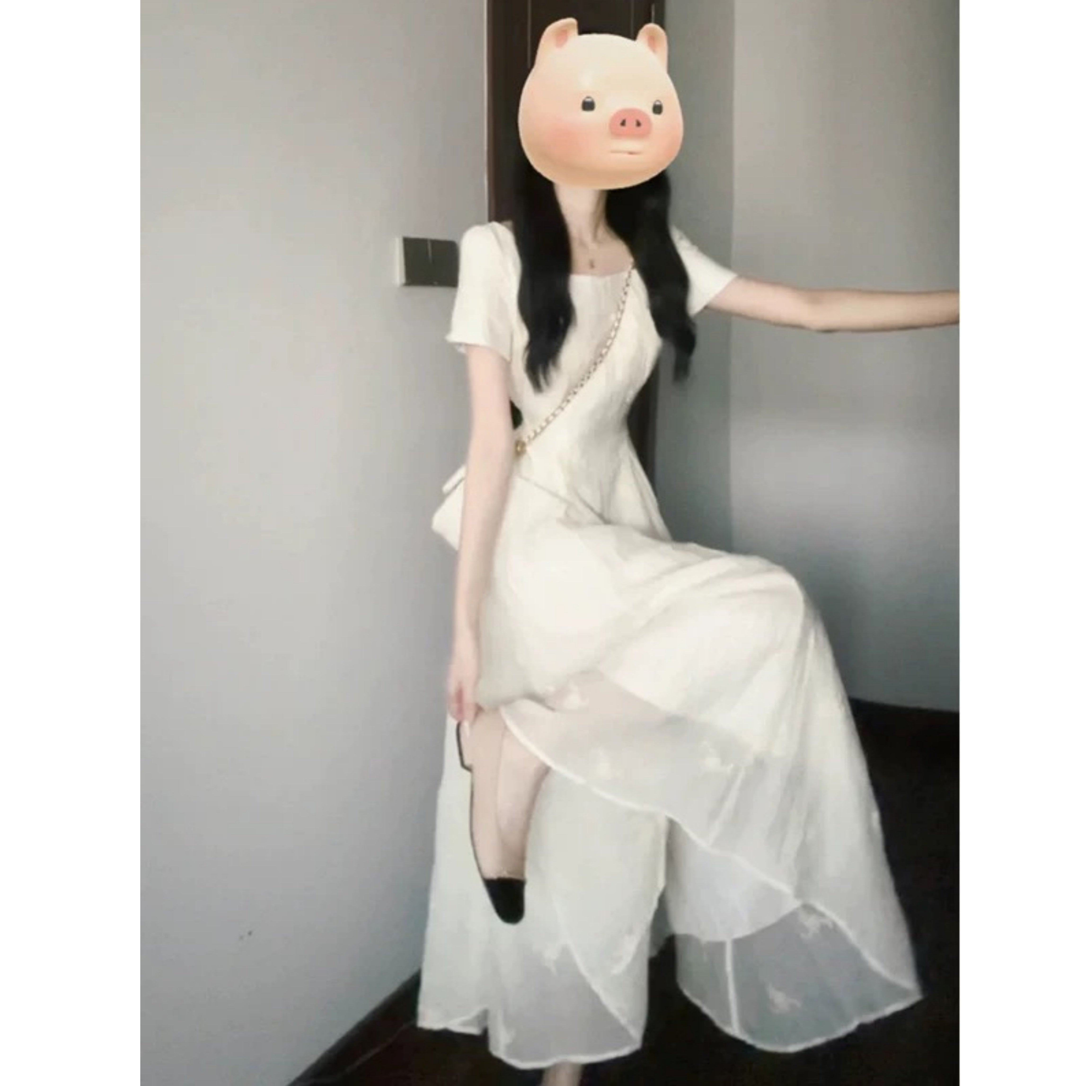 【送运费险】法式收腰白色长裙