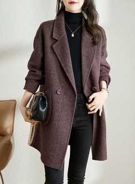 5色可选 紫色毛呢外套女秋冬装韩版大码胖MM中长款加厚呢子大衣