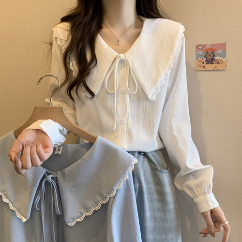 娃娃领长袖衬衫法式甜美上衣