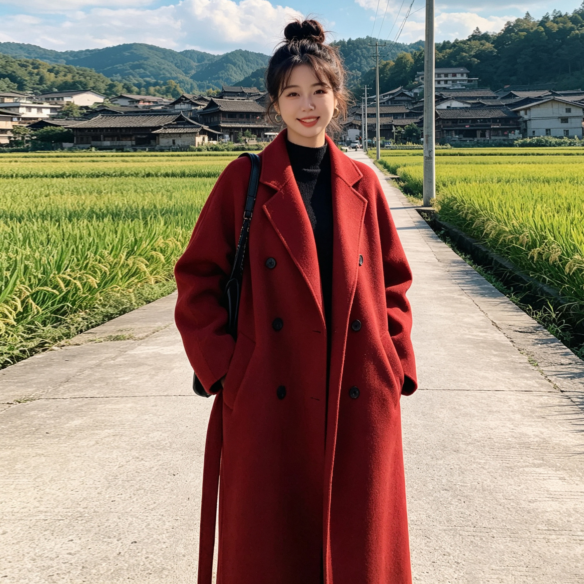 【送运费险】高级感红色毛呢外套