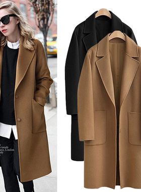 2025春秋加肥加大码女装毛呢外套胖MM220斤小个子加厚过膝呢大衣