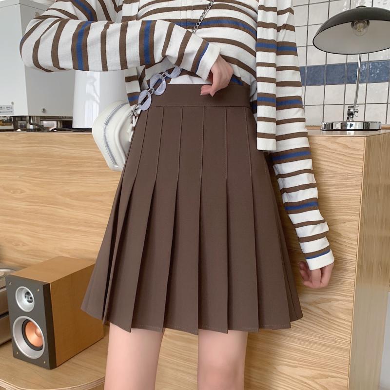 咖色百褶裙女45厘米半身裙大码小个子中裙松紧腰裙黑色a字蓬蓬裙,女装/女士精品,半身裙,淘宝优惠券,粉丝福利购,淘宝优惠卷