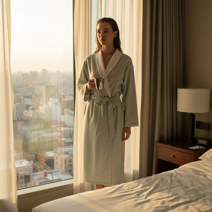 超五星级酒店浴袍男女长款情侣睡袍抗皱桃皮绒比纯棉吸水速干新款