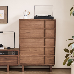 物宅 中古风实木边柜卧室收纳柜床尾置物柜黑胡桃木斗柜储物柜