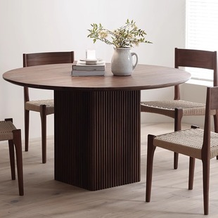 物宅 樱桃木实木大圆桌圆形会客桌 北欧黑胡桃木餐桌现代简约日式