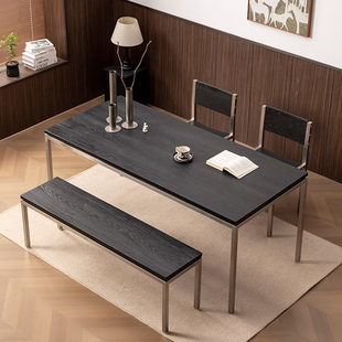 不绣钢悬浮实木餐桌长方形北欧轻奢简约饭桌椅组合咖啡工作台书桌