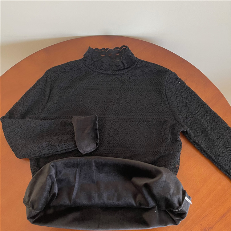 Real price real shot autumn and winter Plush lace bottom with long sleeve hollow out soft foreign style top