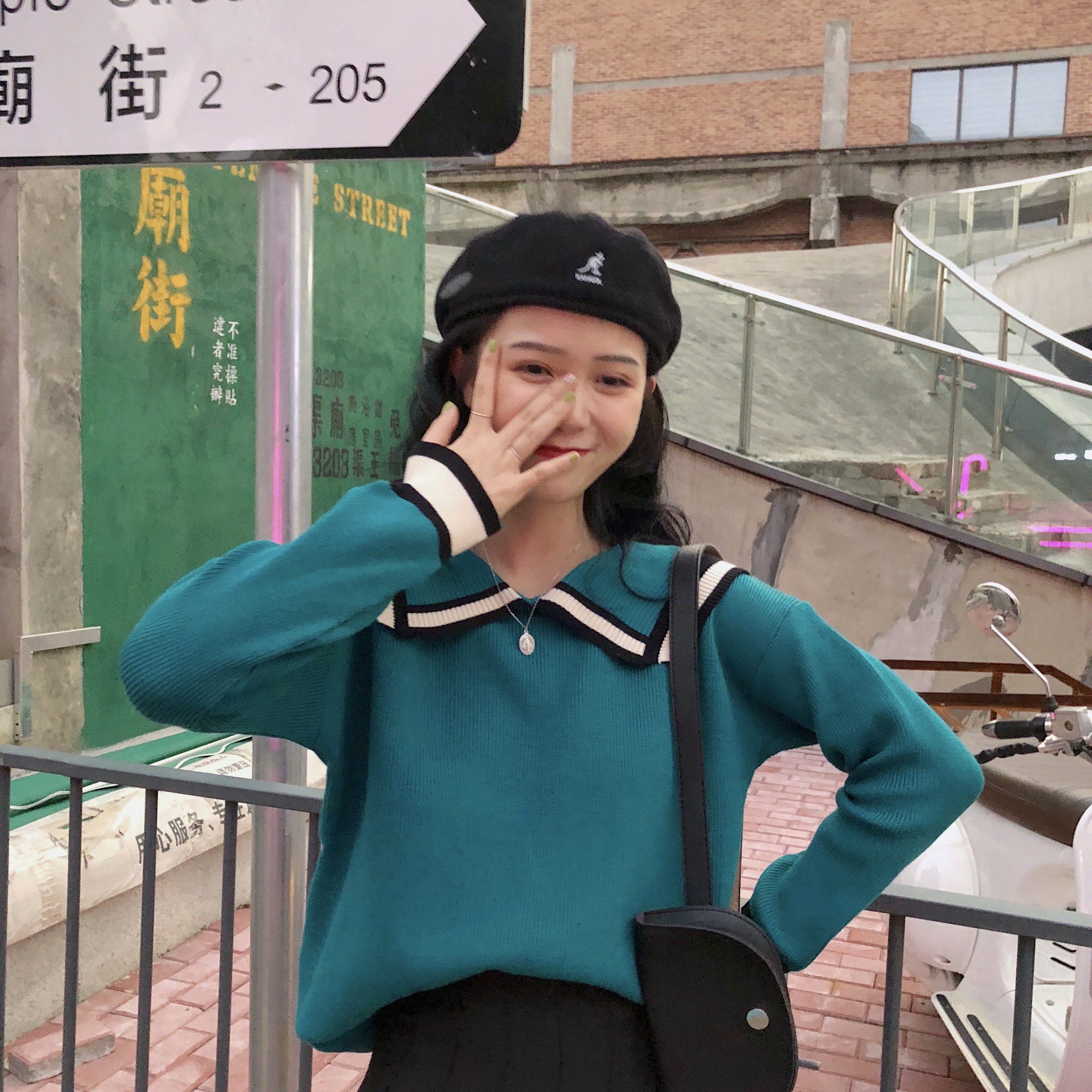 Real price real shot Navy collar sweater long sleeve loose Pullover Sweater + skirt suit