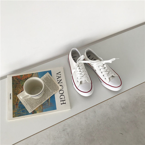 Korean version chic color matching board shoes canvas shoes lace up versatile flat shoes women