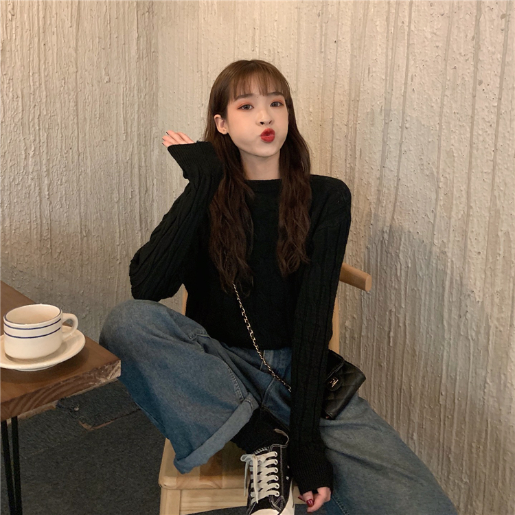 Real price real shot autumn and winter Korean version pure color twist Pullover Sweater round neck Pullover versatile knitwear