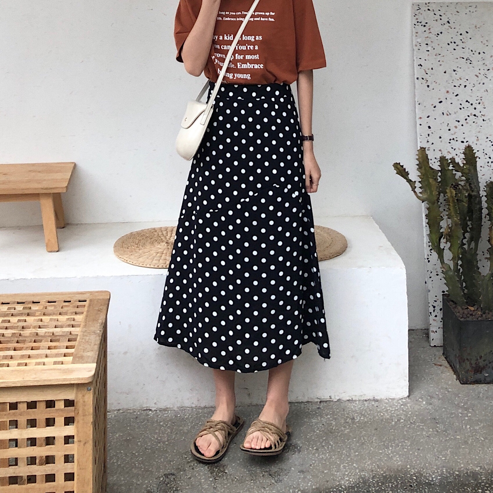 Real price real shot versatile Korean wave point casual A-line skirt skirt skirt fishtail skirt