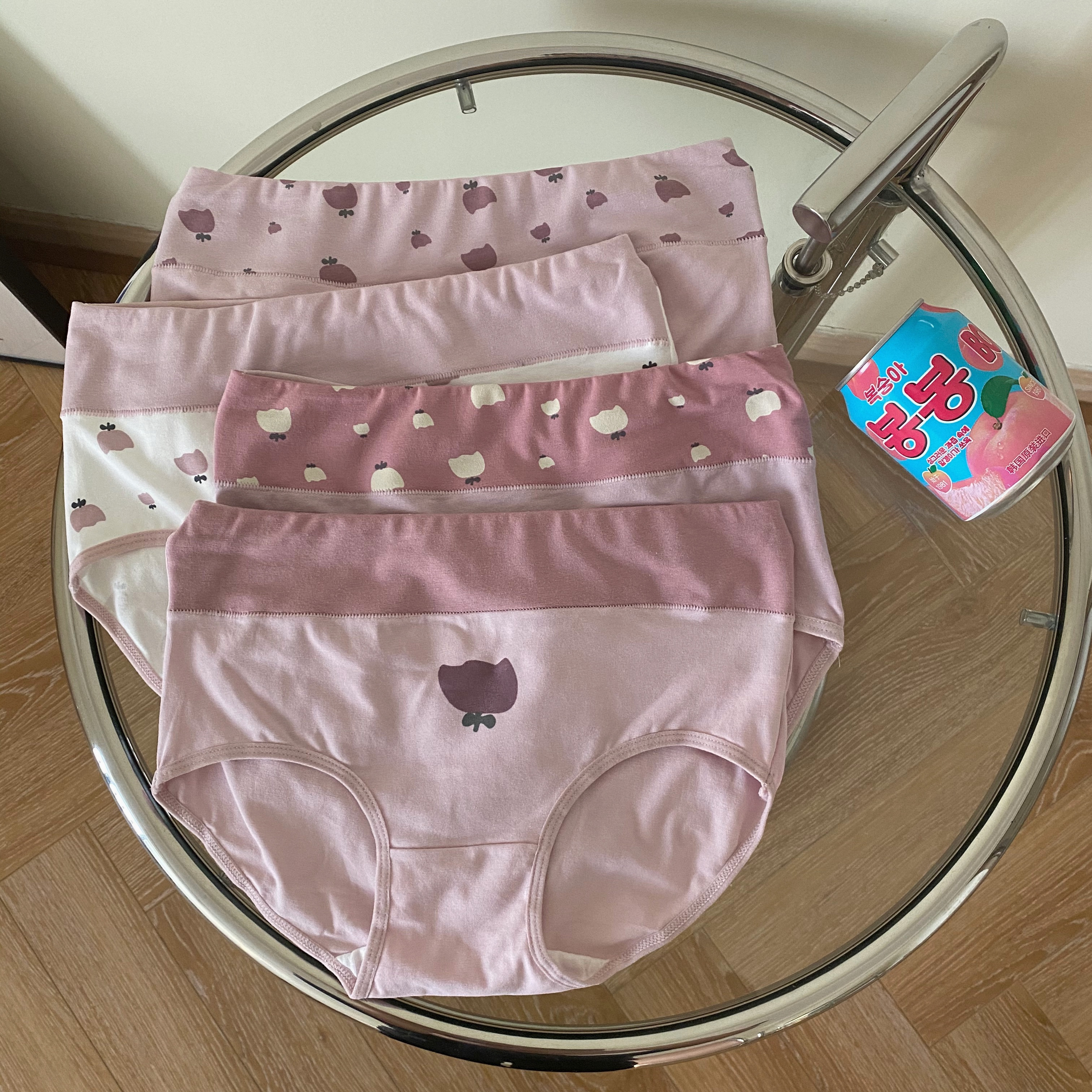 Real price real shot rose high waist briefs sweet Japanese girls' underwear four piece set