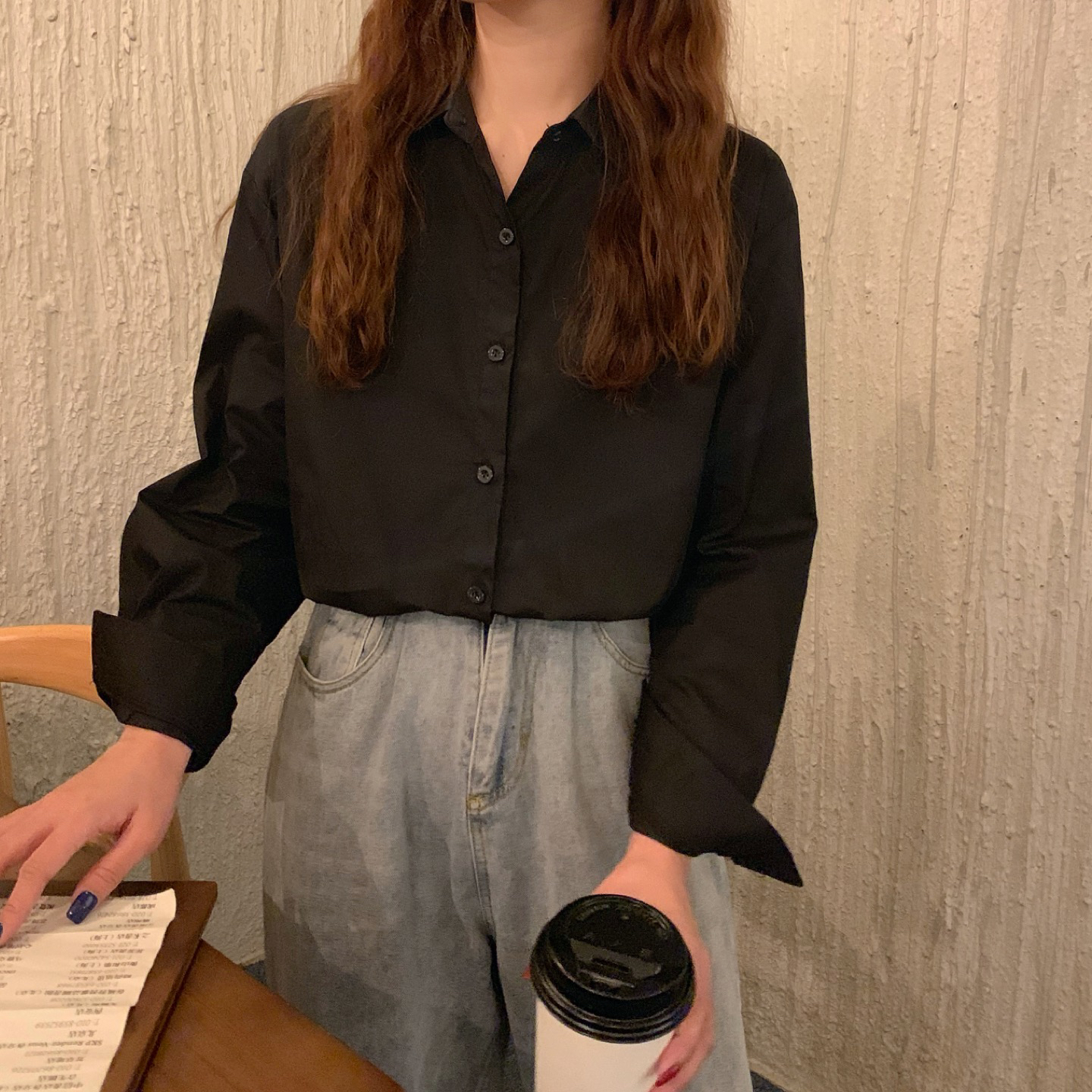 Real price real shot thickened Korean shirt women's long sleeve versatile salt hanging loose bottoming top