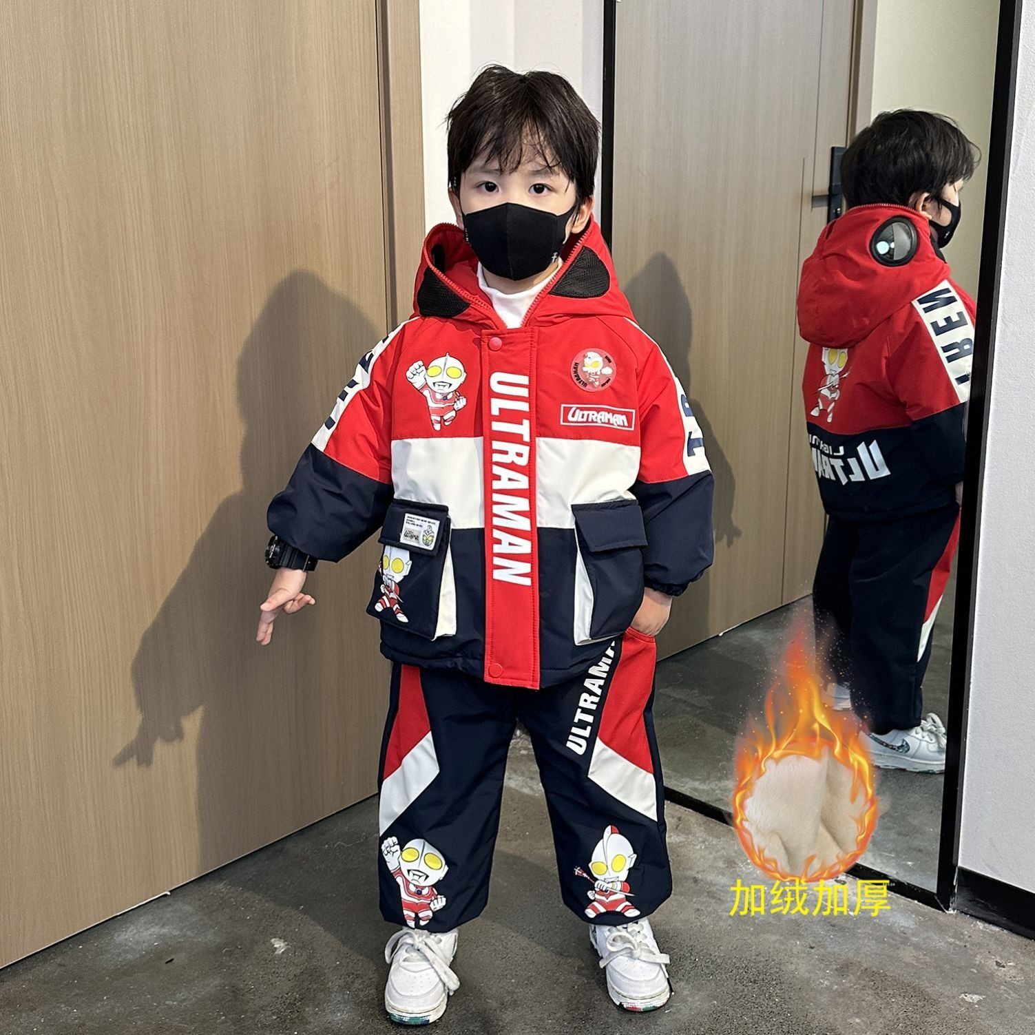 男童冬装加绒套装2025新款奥特曼加厚衣服儿童秋冬季男孩棉服外套