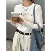 深圳南油2026早春卡通腊肠狗印花字母长袖 T恤宽松显瘦百搭上衣女