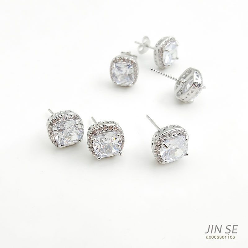 镶锆石方块耳钉diy耳饰配件材料