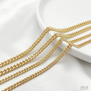 铜镀真金保色 链条闪面磨链铜镀金色diy手工项链手链首饰散链配件