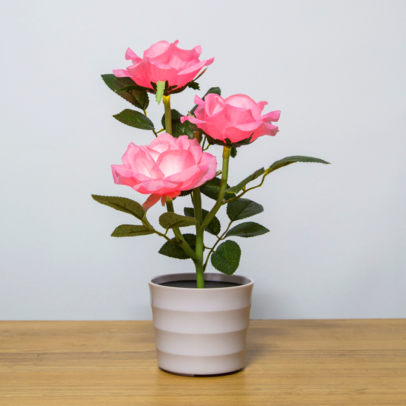 太阳能玫瑰花灯盆栽摆件装饰灯