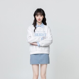 2026年春秋新款韩系假两件薄款卫衣女宽松刺绣花条纹POLO领上衣