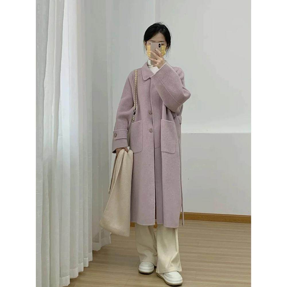 高级感温柔风紫色呢子大衣女秋冬装新款韩版中长款小个子毛呢外套