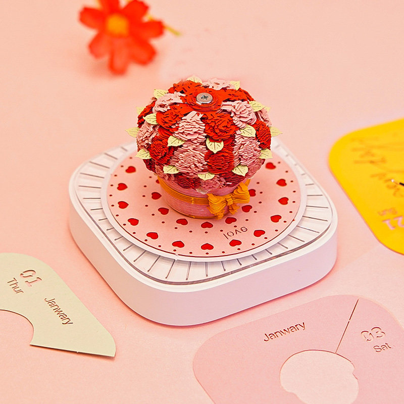 玫瑰花语3D全景立体纸雕便签日历