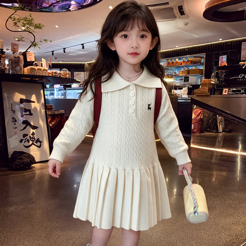 中小童针织麻花连衣裙女童毛衣裙