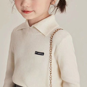 打底衫 女童娃娃领纯色打底毛衣2026春装 童装 儿童针织衫 女上衣 新款