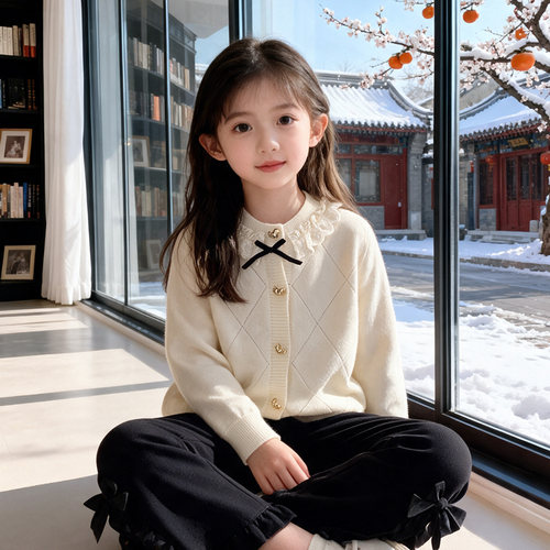 女童小香风针织开衫毛衣小外套