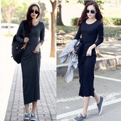 2020秋装 连衣裙女大码 修身 显瘦黑色打底裙长裙子莫代尔棉包臀长袖