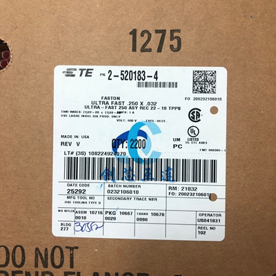 TE泰科连接器 2-520183-4 线规：18-22AWG 红色 压接 端子