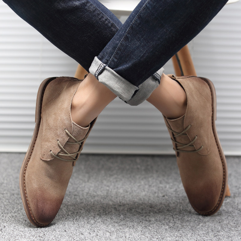 2025新款夏季马丁靴男士英伦风中低帮沙漠真皮翻毛皮潮流工装鞋子