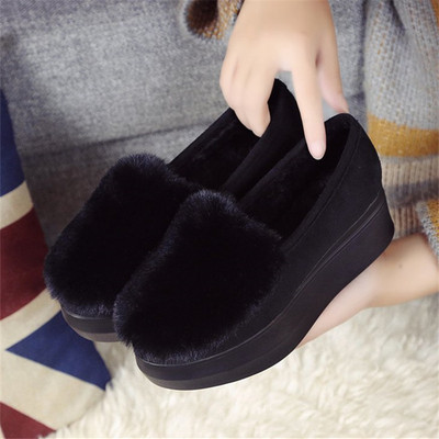 冬季黑色包跟增高棉拖鞋毛毛女高