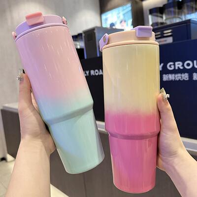 真空加厚渐变色杯子不锈钢保温杯大容量水杯随行车载汽车杯