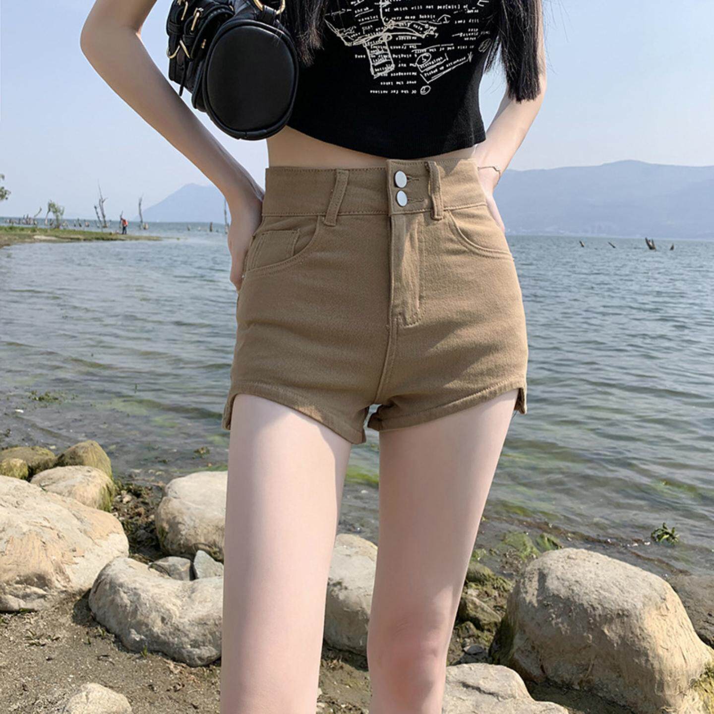 卡其色牛仔短裤女夏季新款高腰显瘦外穿白色小个子显腿长辣妹热裤