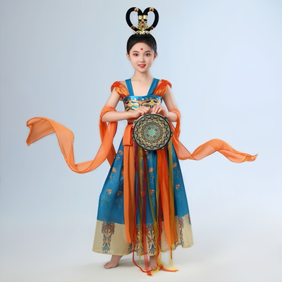 敦煌飞天舞蹈演出服女童男童飘逸中国古典舞鼓铃表演六一集体活动