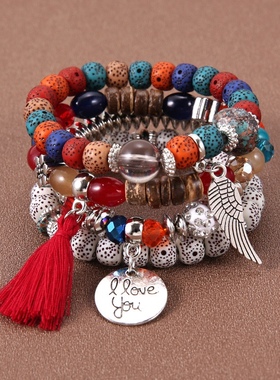 异域风情串珠情侣闺蜜手链女波西米亚民族风港味多层弹力手串手镯