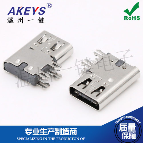 type c3.1母座侧插 6Pin c型 电源连接器 简易type-c快充母头