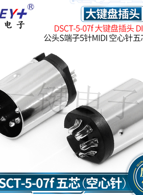 DSCT-5-07f大键盘插头 DIN接口 S端子5针MIDI 五芯插座空心针公头