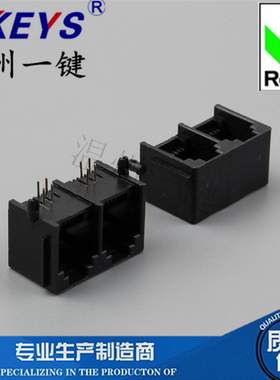 5521-2连体-6P2C-带边-90度-黑色-RJ11 网络接口RJ45插座卧式
