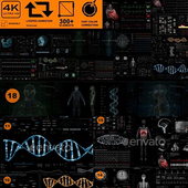 AE模板300组医疗生物科幻科技HUD动画人体骨骼大脑心脏UI界面元 素