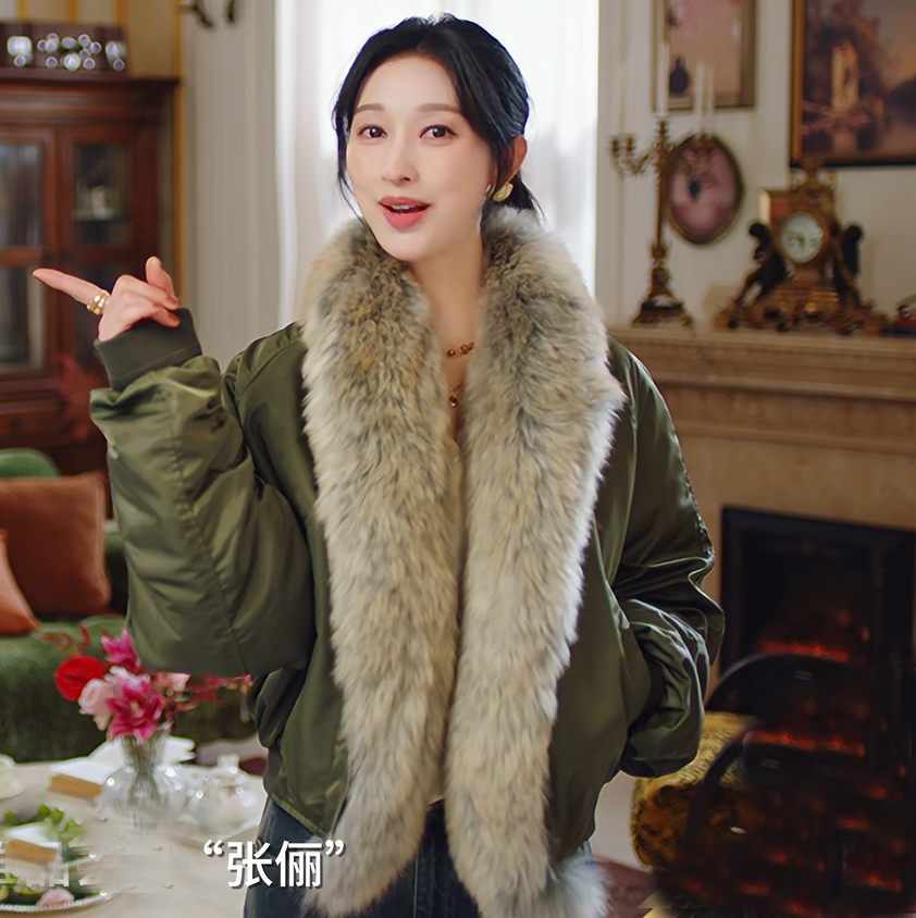 张俪同款衣服2025冬季新款韩版休闲显瘦大毛领羽绒服女派克服外套