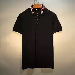 European and American Trendy Brand Embroidered Collar Snake and Bee Pique Cotton Loose Men's Short-Sleeve T-Shirt Polo Shirt Summer ins