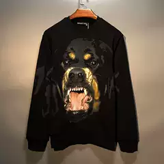 New Round-Neck Hoodless Sweatshirt for Men, Loose Fit, Dog Head Design, Trendy Women's Jacket, Fleece-Lined, Couple's Trendy Brand, Hong Kong Style, Autumn/Winter ins