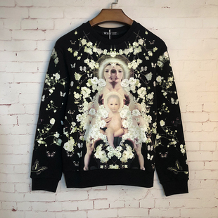 精神小伙卫衣男满天星圣女加绒情侣装时尚2024新款外套女潮牌秋冬